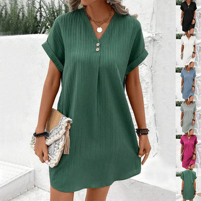 Stylish V-neck short-sleeved women's dress in various colours