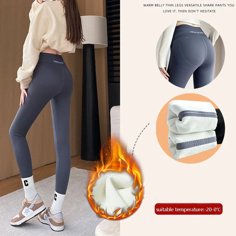 Winter fleece leggings with high waist and tummy control in black, grey, and brown