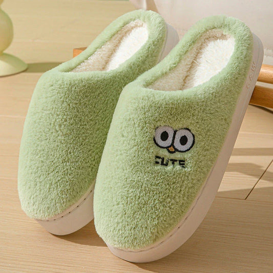 Cozy cartoon-themed slippers for couples, featuring plush material and non-slip rubber soles in a variety of vibrant colors.