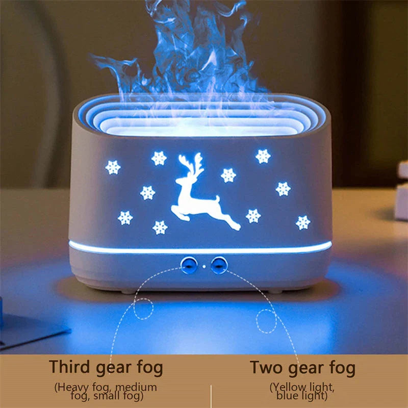 Cozy Flame LED Humidifier with realistic flame effect and silent cool mist diffusion for a relaxing, atmospheric experience