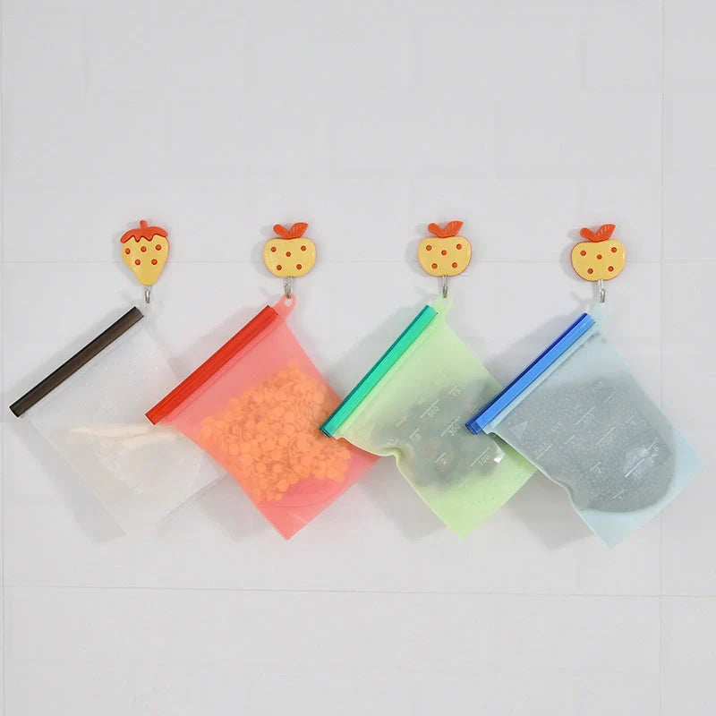 Edible silicone kitchen storage bags in various colours with vacuum seal