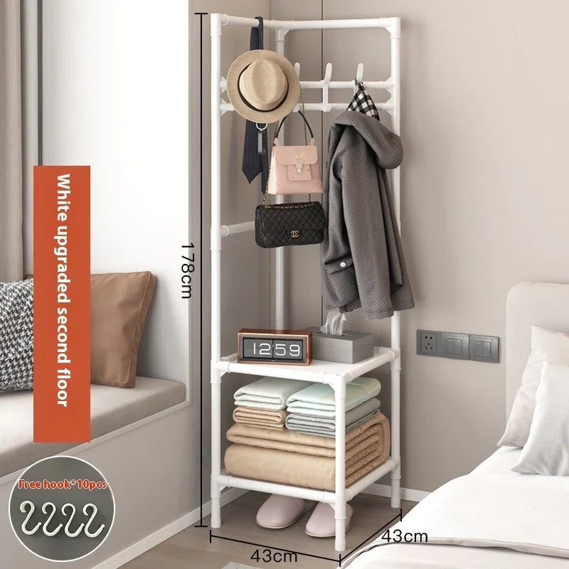 Corner Coat Rack Multi-layer Assembly in black and white finishes with 10 hooks