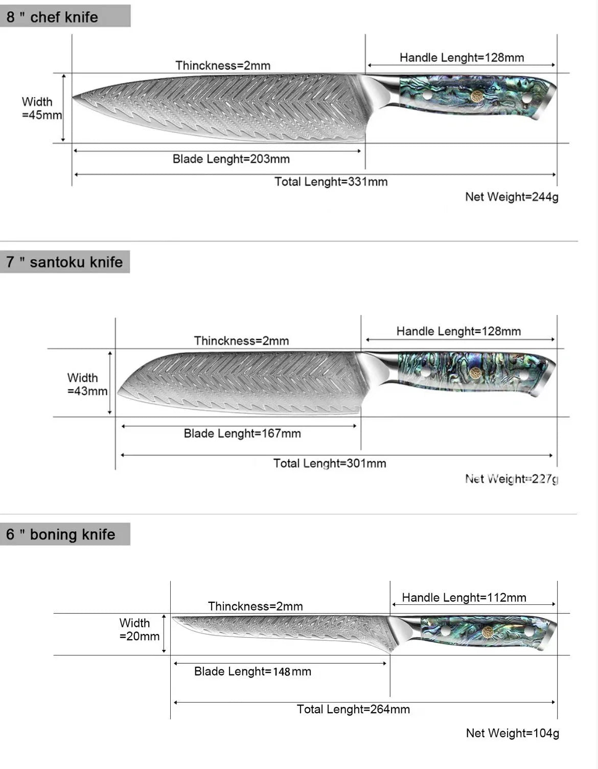 A premium 5-piece Japanese-style Seido Santoku knife set made of high-quality stainless steel, featuring a chef's knife, Santoku knife, bone knife, universal knife, and peeler
