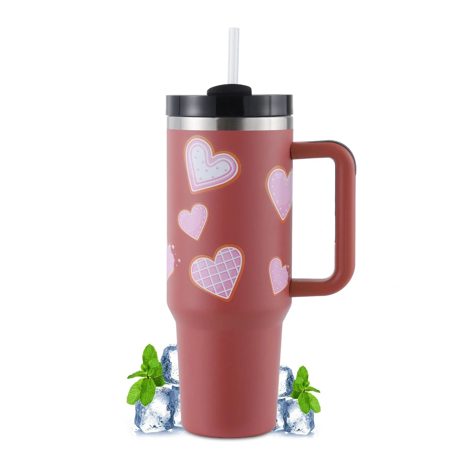 40oz stainless steel coffee mug with handle and straw, BPA-free, various colours available