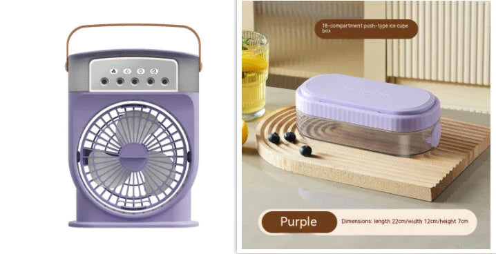 Compact USB-powered evaporative air cooler with 7-color mood lighting, portable design, and powerful fan for personal climate control