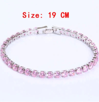 Luxury cubic zirconia tennis bracelet for women and men, available in multiple colours and sizes.