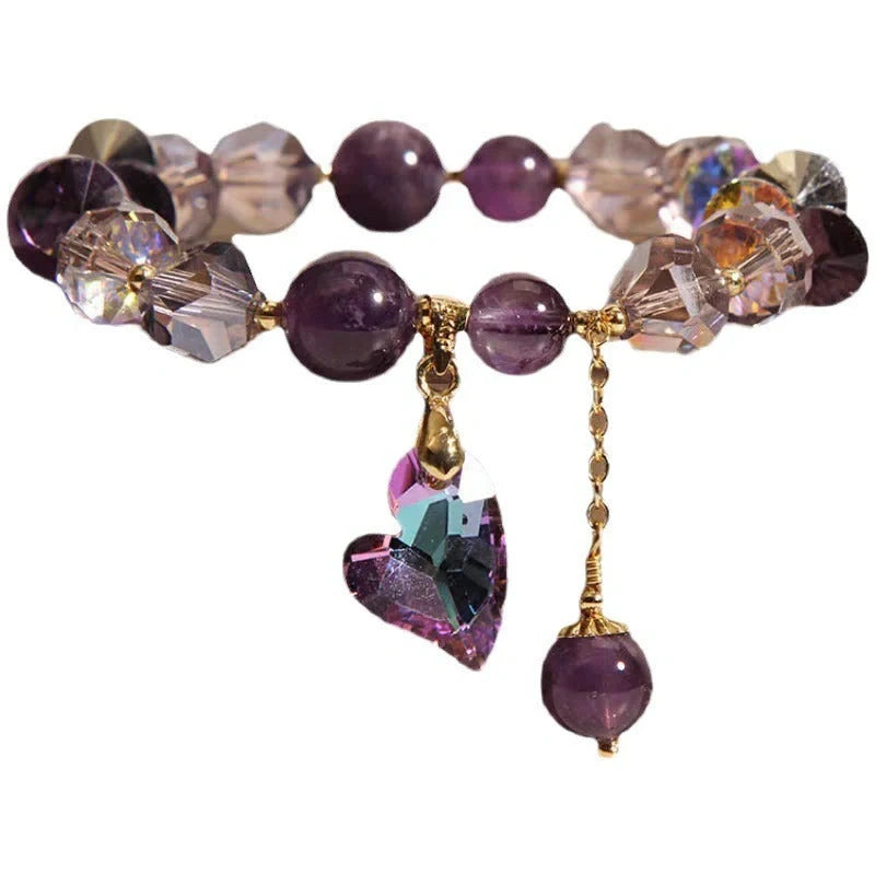 Elegant Natural Amethyst Love Gem Bracelet with heart-shaped pendant