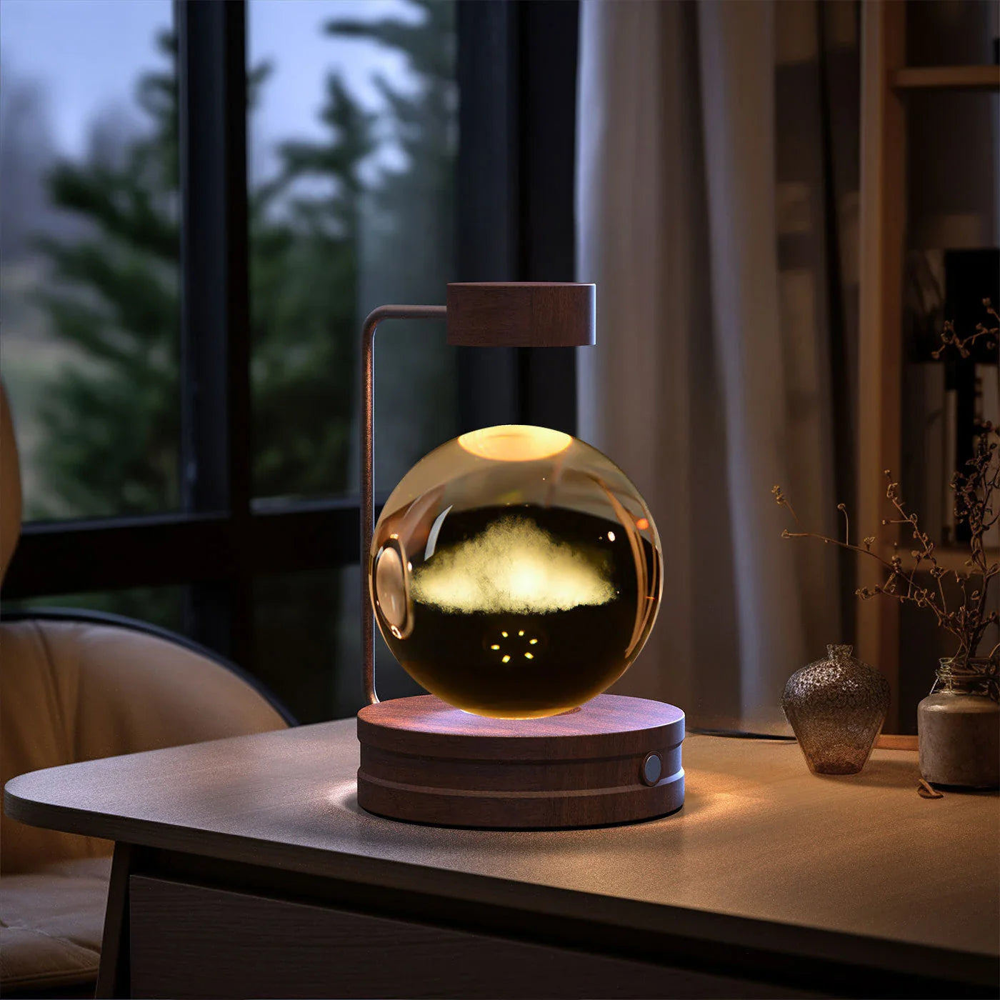 Enchanting crystal ball night light with cosmic designs, creating a warm and soothing ambiance in any room.