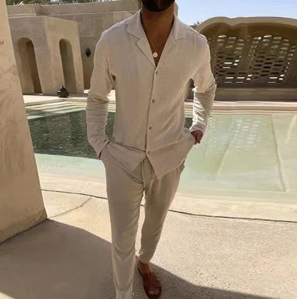 Men's casual long-sleeved suits with single-breasted shirt and slim-fit trousers in various colours