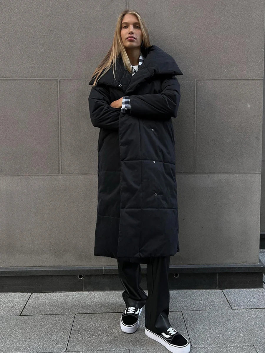 Women's winter warm cotton jacket with large lapel and lace-up design in various colours