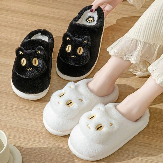 Cotton cat slippers with memory foam insole and cute cat face design