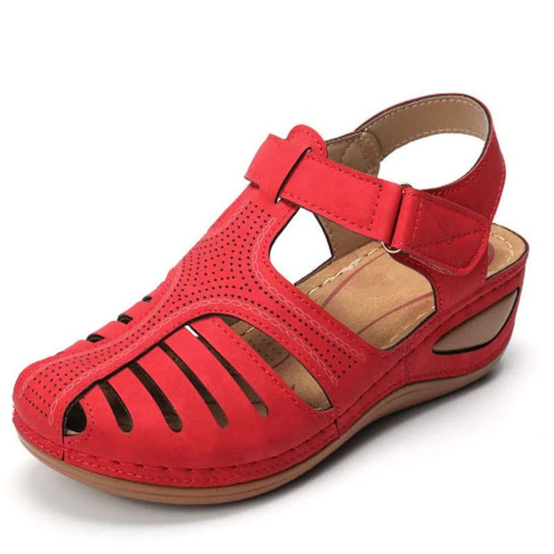 Women's Plus Size Retro Sandals with round toe and wedge heel in various colours