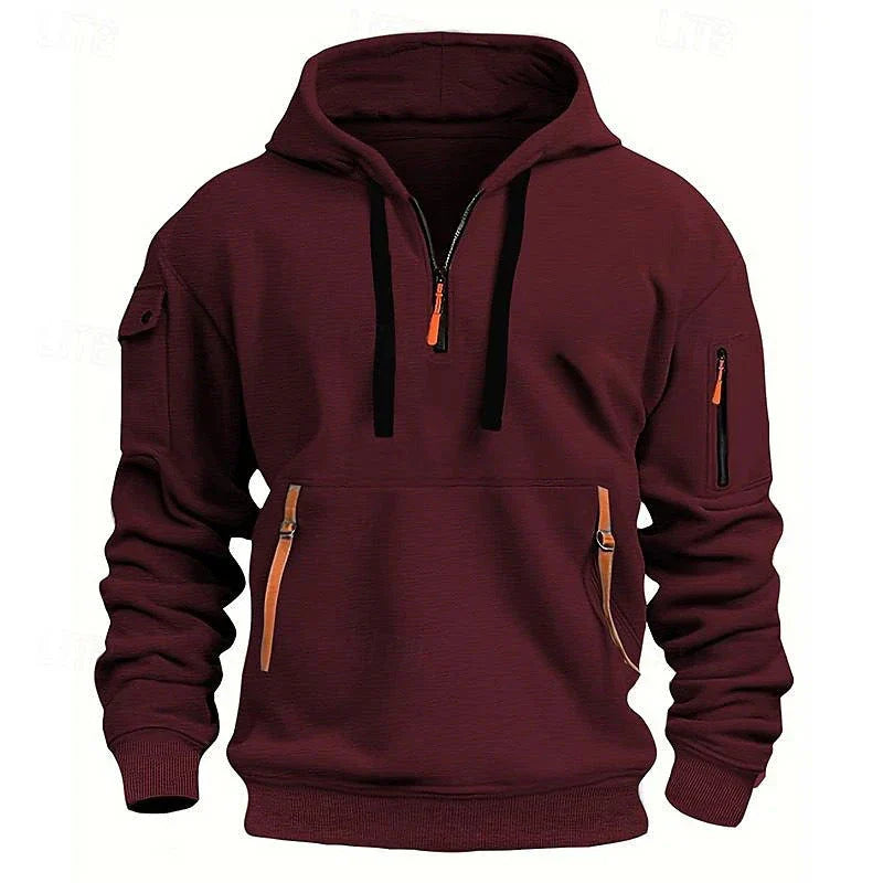 Cozy Hooded Pullover in Black, Navy Blue, Khaki, and Light Gray Colors