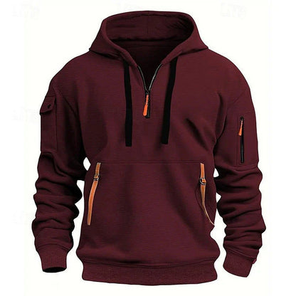Cozy Hooded Pullover in Black, Navy Blue, Khaki, and Light Gray Colors