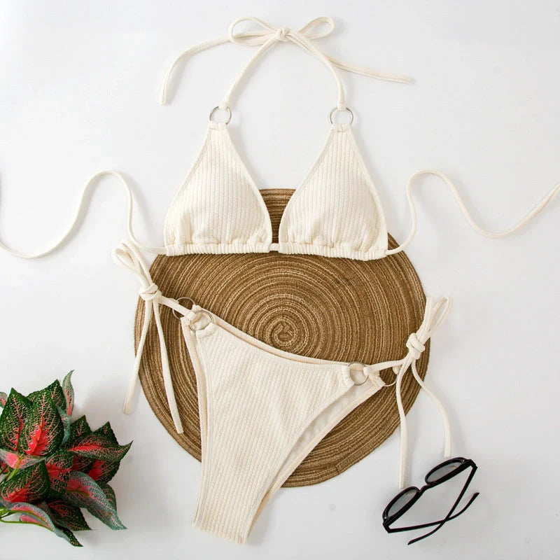 Women's bandage style bikini set with side tie detail in various colours