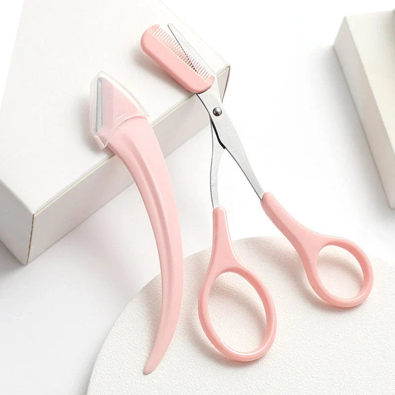 Stainless steel eyebrow trimming knife with comb for precise grooming
