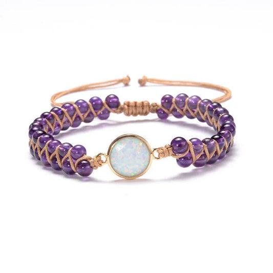 Stylish amethyst and opal friendship bracelets with braided design, perfect for casual or formal wear