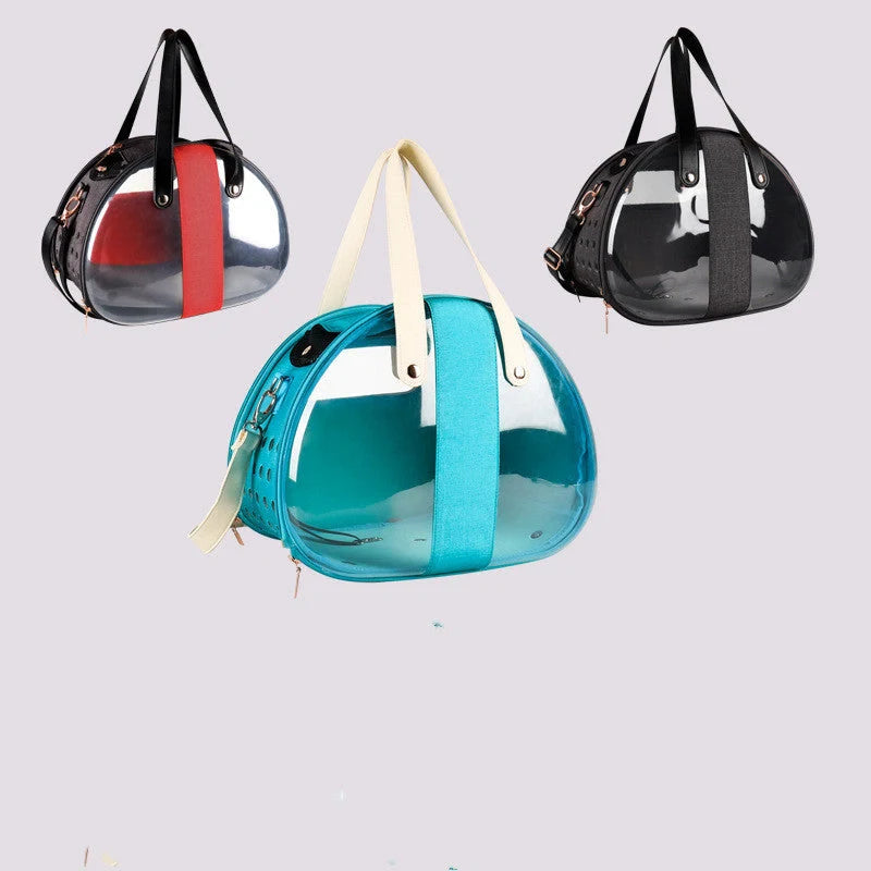Transparent PVC pet backpack with ventilation holes and secure lock