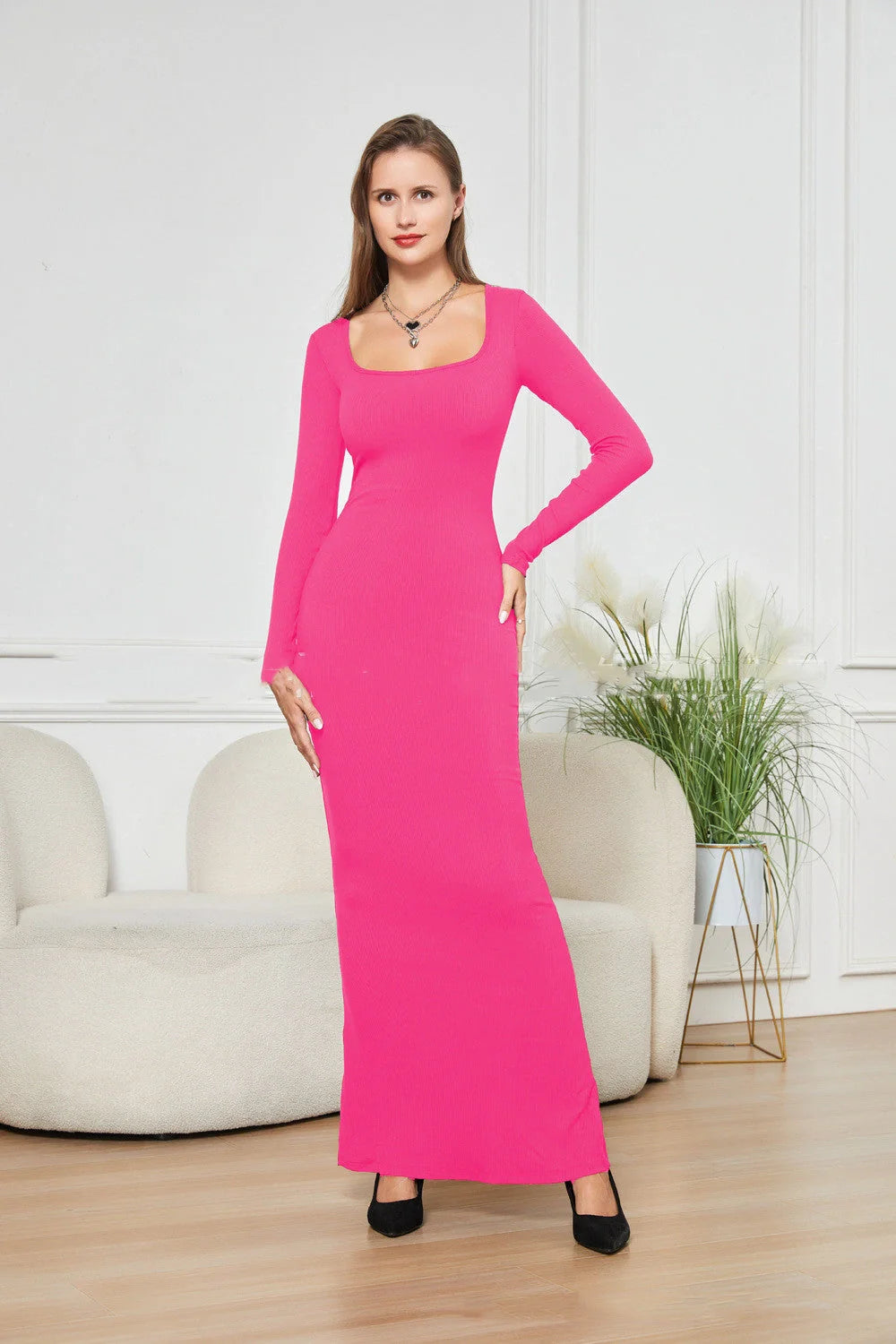 Double-layer slimming dress in black, featuring waist support and hip lifting design, perfect for any occasion.