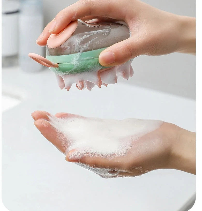 2 in 1 pet grooming brush with shampoo dispenser for cats and dogs