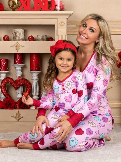Cozy family matching Valentine's Day pajamas in soft cotton with heart print design