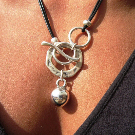 Bohemian leather necklace with OT buckle drop, a stylish fashion accessory