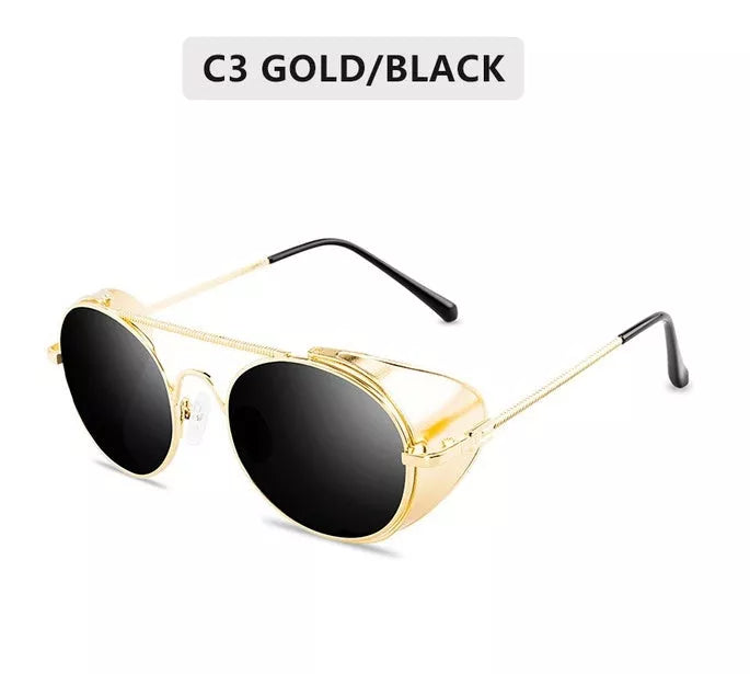 Steampunk sunglasses with UV400 protection and vintage metal frames in various colours