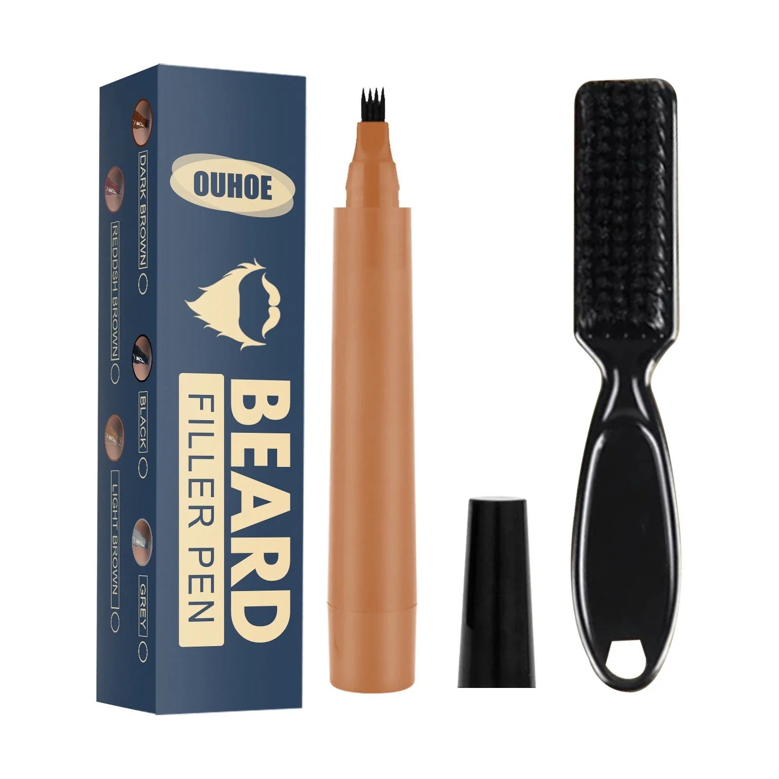Beard Filler Pencil Kit for Men - Barber-Style Facial Hair Styling Brush and Concealer