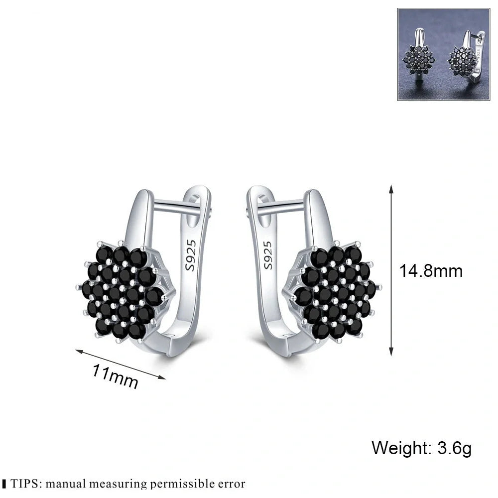 Korean-style copper vintage black zircon flower stud earrings for women
