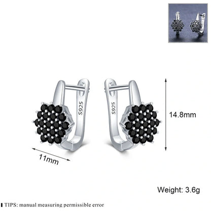 Korean-style copper vintage black zircon flower stud earrings for women