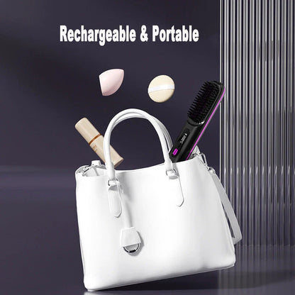 Cordless 2-in-1 Hair Straightener Brush with LCD Display, Offering Versatile Styling on the Go