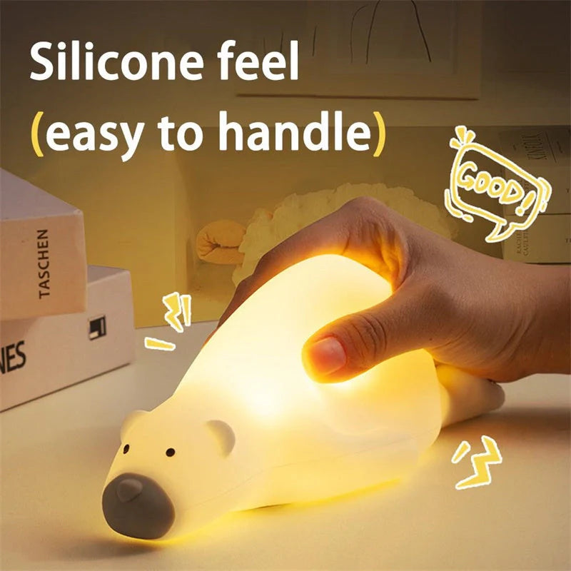 Bear-shaped silicone night light with USB recharge for children's bedrooms