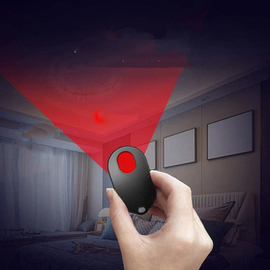 Compact, portable hidden camera detector device with infrared scanning technology to find hidden cameras in hotel rooms and other locations