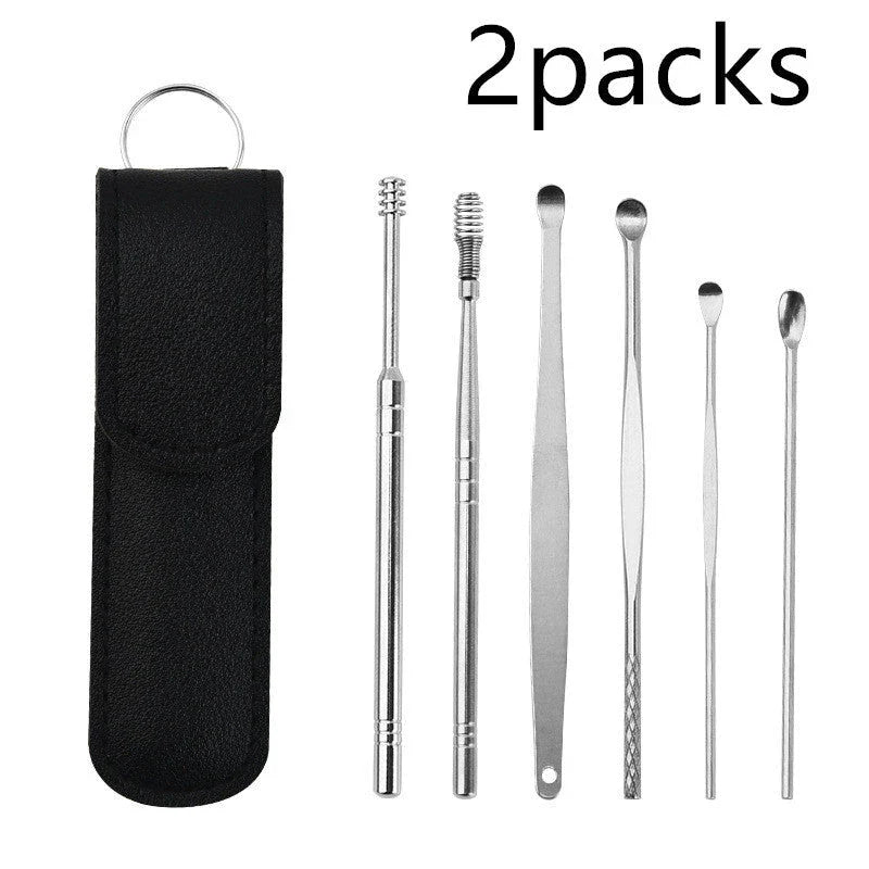 Premium stainless steel ear cleaner set with dual-headed spiral design and carrying case