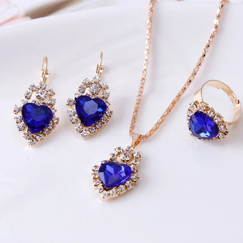 Elegant Water Drop Rhinestone Jewellery Set featuring necklace, earrings, and ring