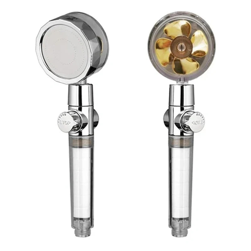 Turbo Propeller Shower Head in various colours with 360-degree fan extension