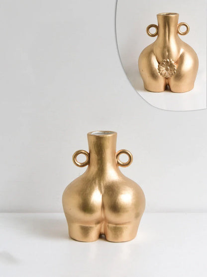 Handmade Nordic Human Body Ceramics Vases in white and golden, perfect for home decor.