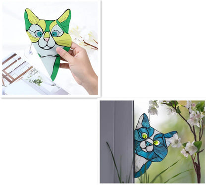 Colourful stained glass cat window hanger decoration, reusable PVC sticker