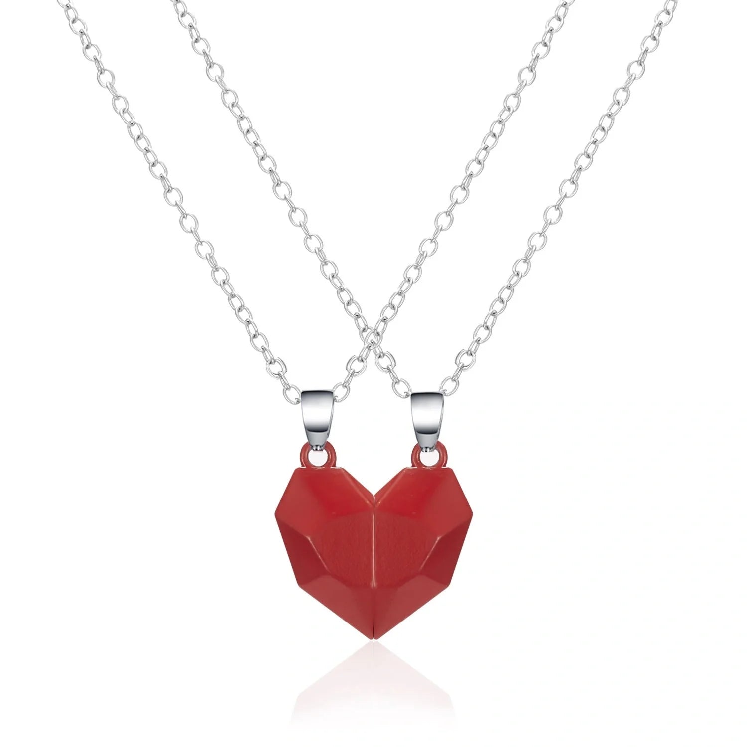 Minimalist gold-plated magnetic heart pendant couple necklace symbolising love and connection.