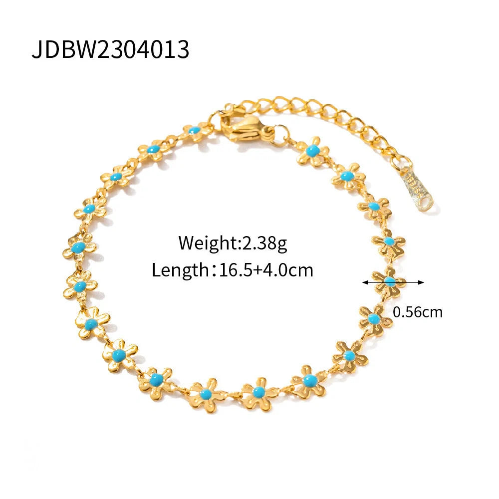 Elegant pastoral oil-spot glaze flower necklace and bracelet set in stainless steel