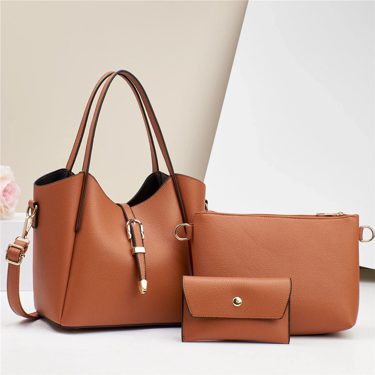 Stylish and practical tote bag set with crocodile embossed pattern, roomy main compartment, and versatile three-piece design in a range of classic British colours
