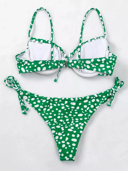 Women's green and purple split swimsuit bikini in polyester, sizes S to L