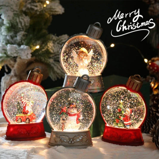 Luminous Christmas decoration with flame-like LED lighting, available in various festive designs including an old man, snowman, children's tree, and angel figure