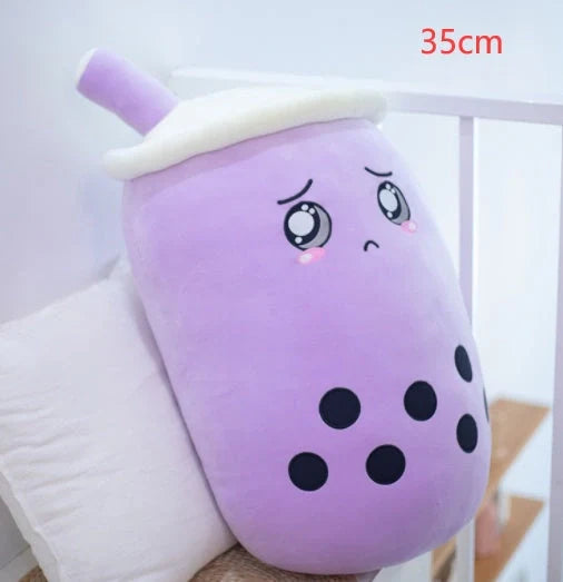 Strawberry Milk Tea Plush Boba Toy Pillow in various colours and sizes