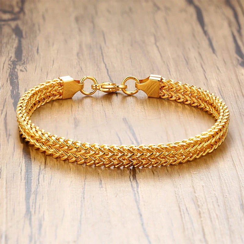 18K Gold Thick Hemp Flowers Titanium Steel Bracelet for men and women