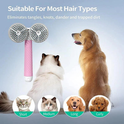 Double-headed negative ion pet brush with self-cleaning feature in various colours