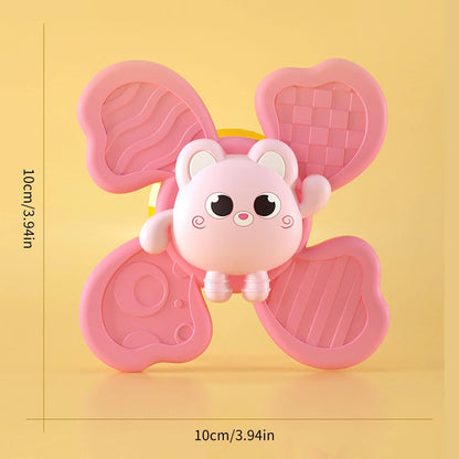 Baby bath spinning top toy with animal shapes and suction cups