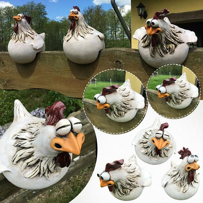Charming resin chicken garden ornament with vibrant colours and playful design, perfect for adding a whimsical touch to outdoor spaces