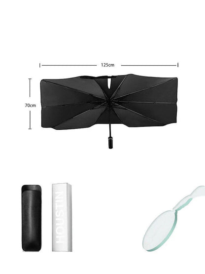 Compact and portable car sunshade with telescopic mechanism and full windshield coverage