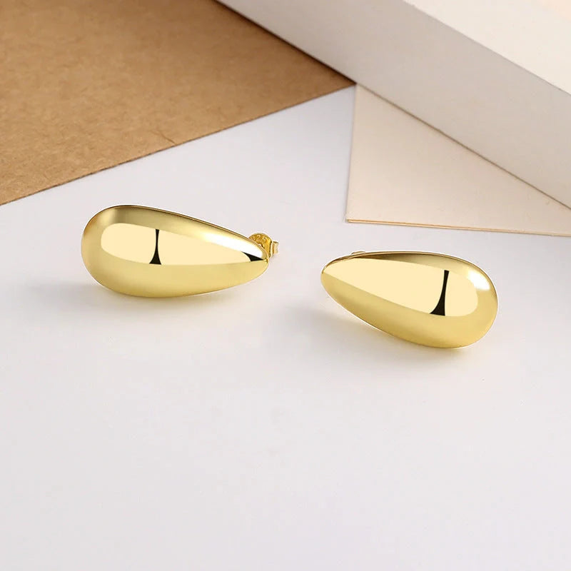 Water Drop Glossy 16k Real Gold Plated Copper Earrings with geometric design
